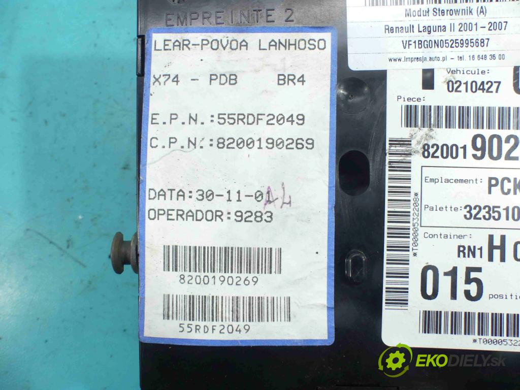 Renault Laguna II 2001-2007 2.0 16v 140 hp manual 103 kW 1998 cm3 5- modul řídící jednotka 8200190269 (Ostatní)