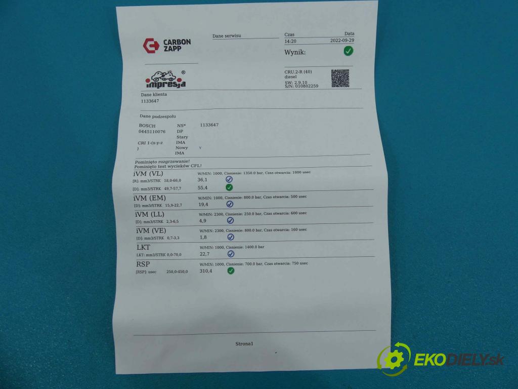 Citroen Xsara Picasso 2.0 hdi 90 HP manual 66 kW 1997 cm3 5- vstrek 0445110076 (Vstrekovače)