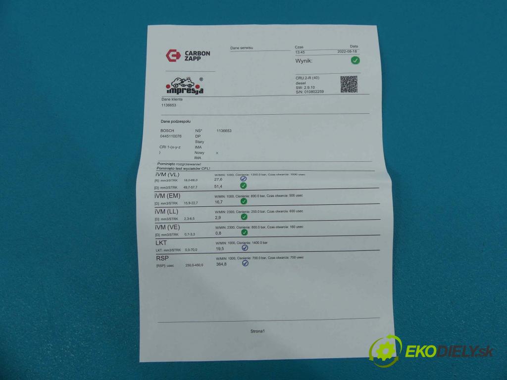 Citroen C5 I 2001-2008 2.0 hdi 109 HP manual 80 kW 1997 cm3 5- vstrek 0445110076 (Vstrekovače)