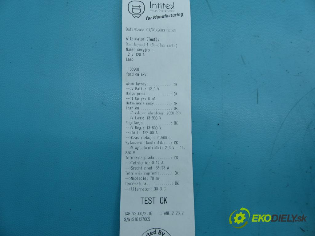 Ford Galaxy Mk1 1995-2006 1.9 tdi 90 HP manual 66 kW 1896 cm3 5- Alternator 0123515014 (Alternátory)