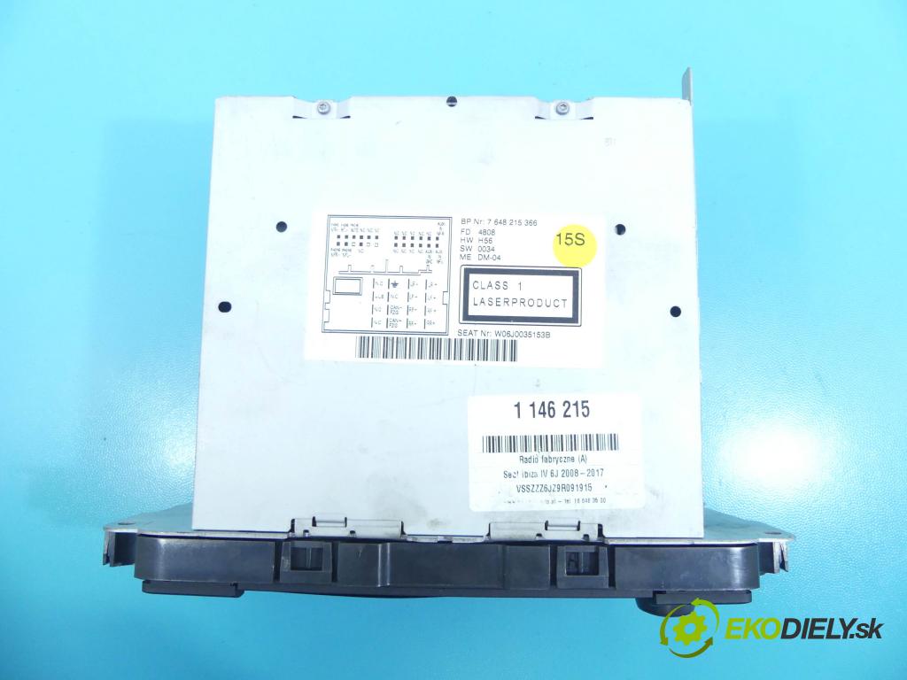 Seat Ibiza IV 6J 2008-2017 1.6 16V 105 HP manual 77 kW 1598 cm3 5- Radio továreň: 6J0035153B