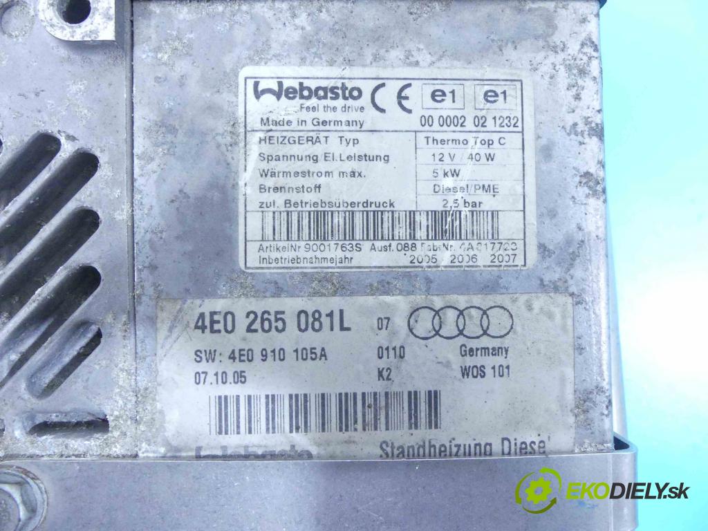 Audi A8 D3 2002-2009 4,2.0 TDI 326KM automatic 240 kW 4134 cm3 4- Webasto 4E0265081L (Webasto ohřívače)
