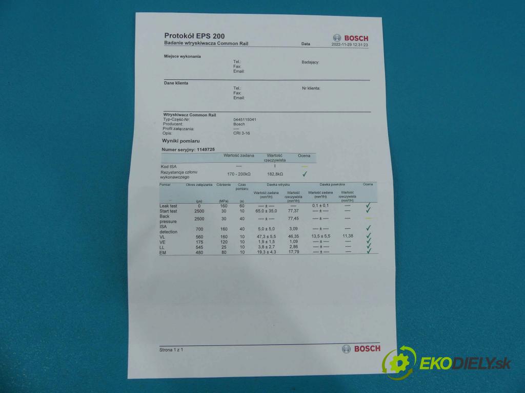 Audi A8 D3 2002-2009 4,2.0 TDI 326KM automatic 240 kW 4134 cm3 4- vstrek 0445115041 (Vstrekovače)
