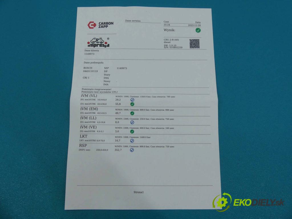 Fiat Stilo 1.9 jtd 116 HP manual 85 kW 1910 cm3 3- vstrek 0445110119 (Vstrekovače)