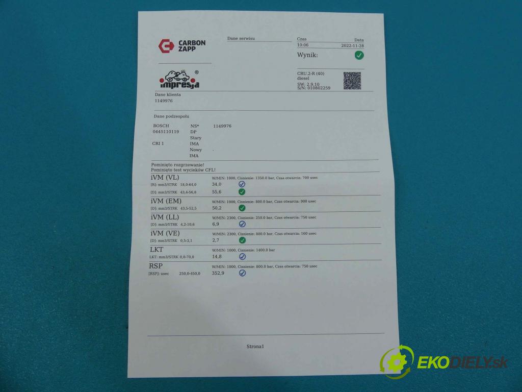 Fiat Stilo 1.9 jtd 116 HP manual 85 kW 1910 cm3 3- vstrek 0445110119 (Vstrekovače)