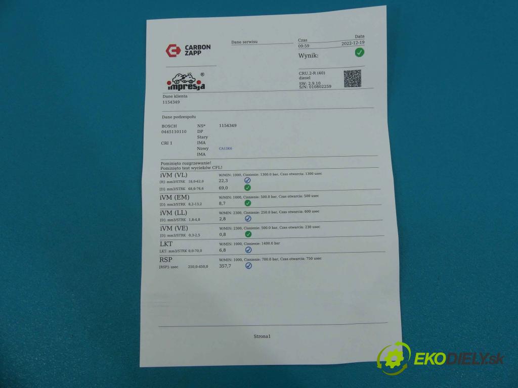 Nissan Primera P12 2001-2007 1.9 dci 120 HP manual 88 kW 1870 cm3 5- vstrek 0445110110 (Vstrekovače)