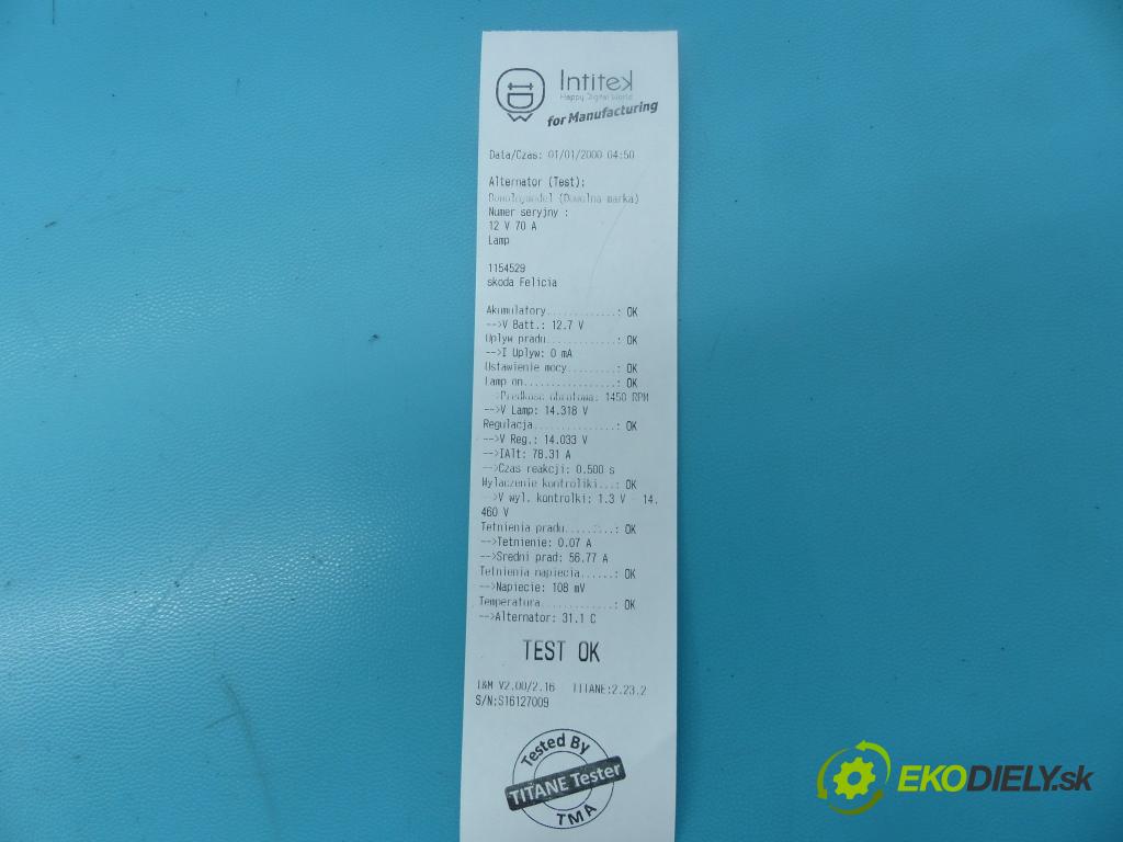 Skoda Felicia 1.3 mpi 54 hp manual 40 kW 1289 cm3 5- Alternator 443113516 (Alternátory)