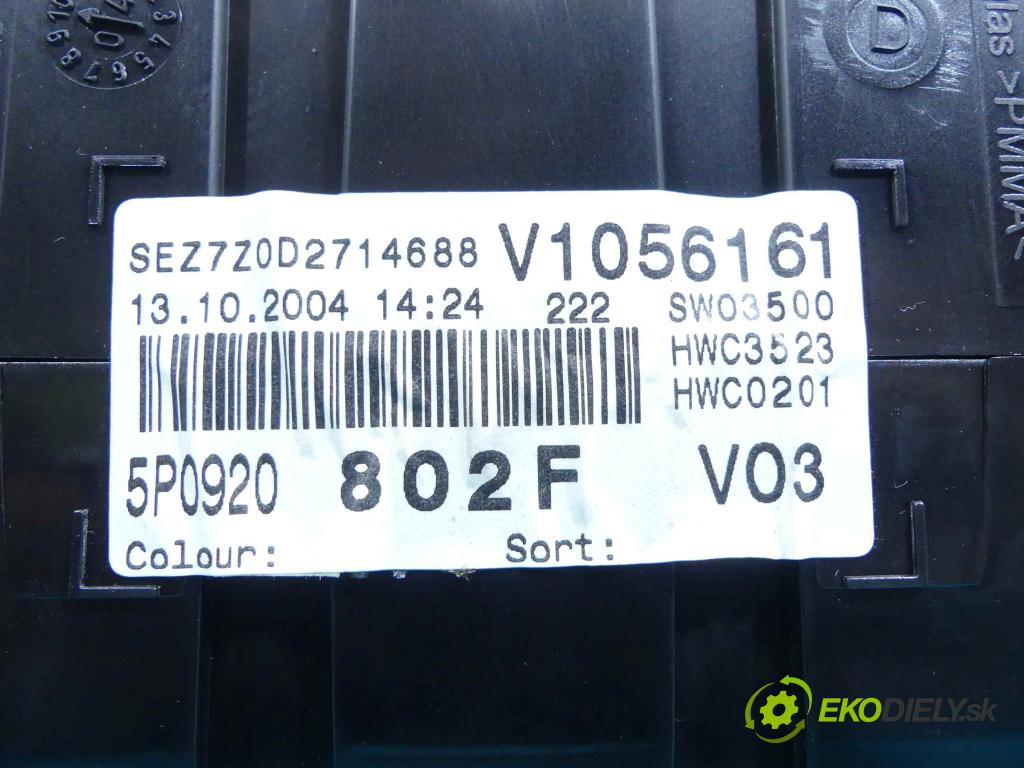 Seat Toledo III 2004-2009 1.6 MPi: 102 HP manual 75 kW 1595 cm3 5- prístrojovka/ budíky 5P0920802F (Prístrojové dosky, displeje)