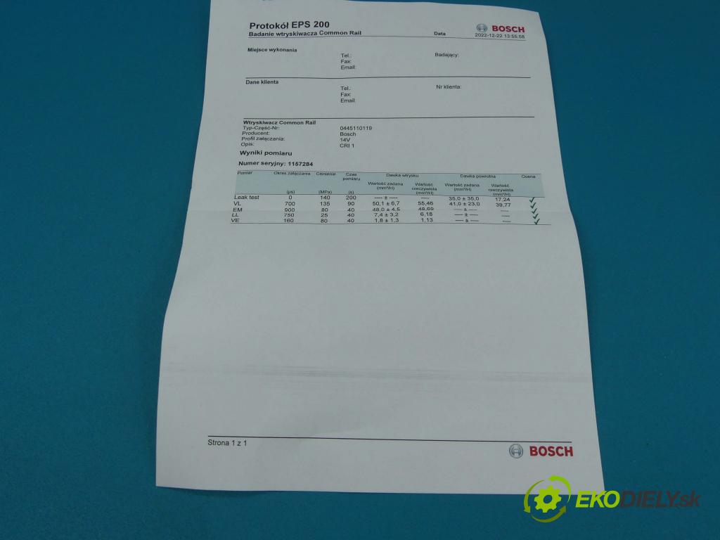 Fiat Stilo 1.9 JTD 116 HP manual 85 kW 1910 cm3 5- vstrek 0445110119 (Vstrekovače)