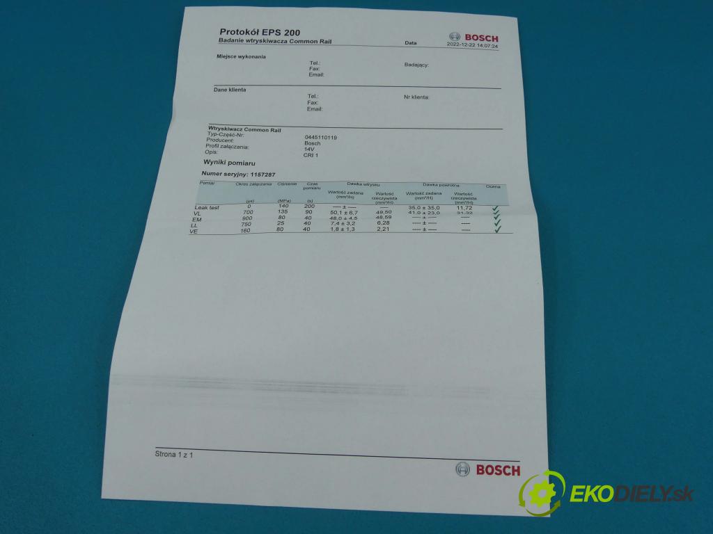 Fiat Stilo 1.9 JTD 116 HP manual 85 kW 1910 cm3 5- vstrek 0445110119 (Vstrekovače)