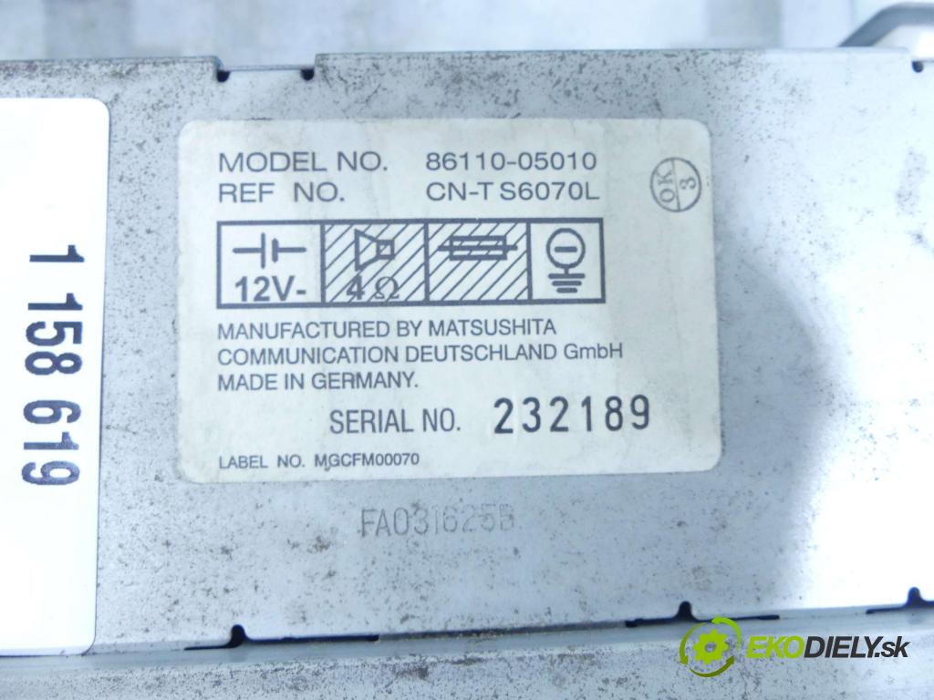 Toyota Avensis I T22 1997-2003 2.0 D4D 110 HP manual 81 kW 1995 cm3 5- Radio továreň: 86120-05050