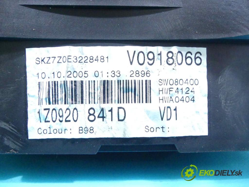 Skoda Octavia II 2004-2013 2.0 TDI 140 HP manual 103 kW 1968 cm3 5- prístrojovka/ budíky 1Z0920841D (Prístrojové dosky, displeje)