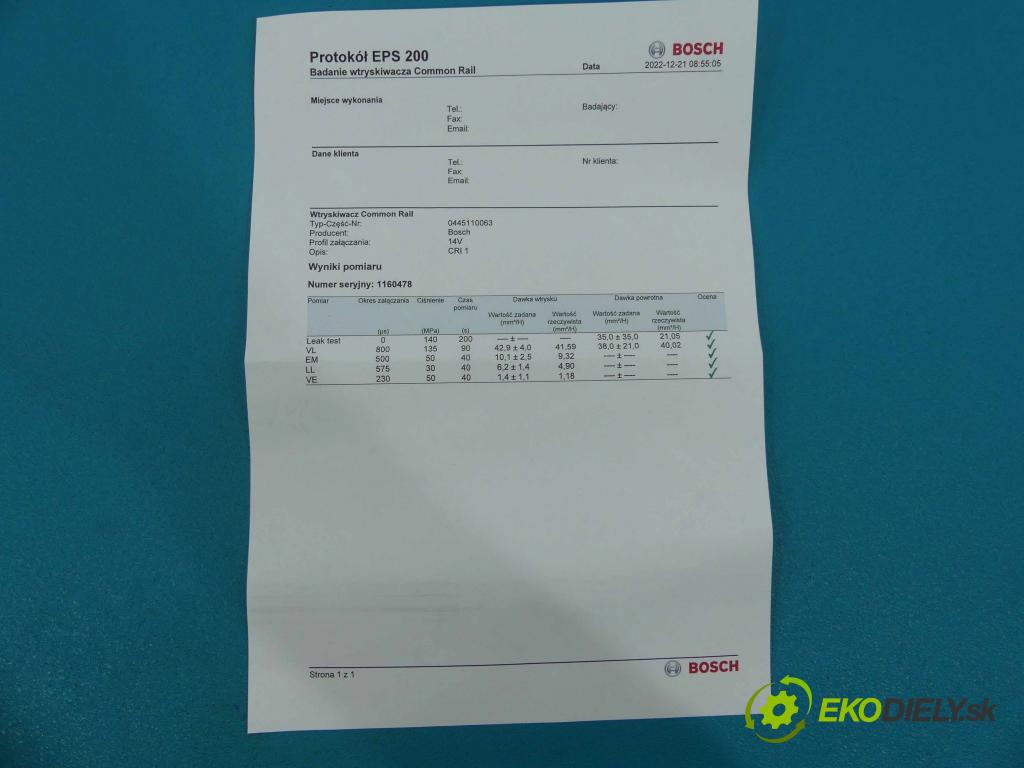 Opel Movano I 1999-2003 2.2 DTI 90 HP manual 66 kW 2187 cm3 5- vstrek 0445110063 (Vstrekovače)