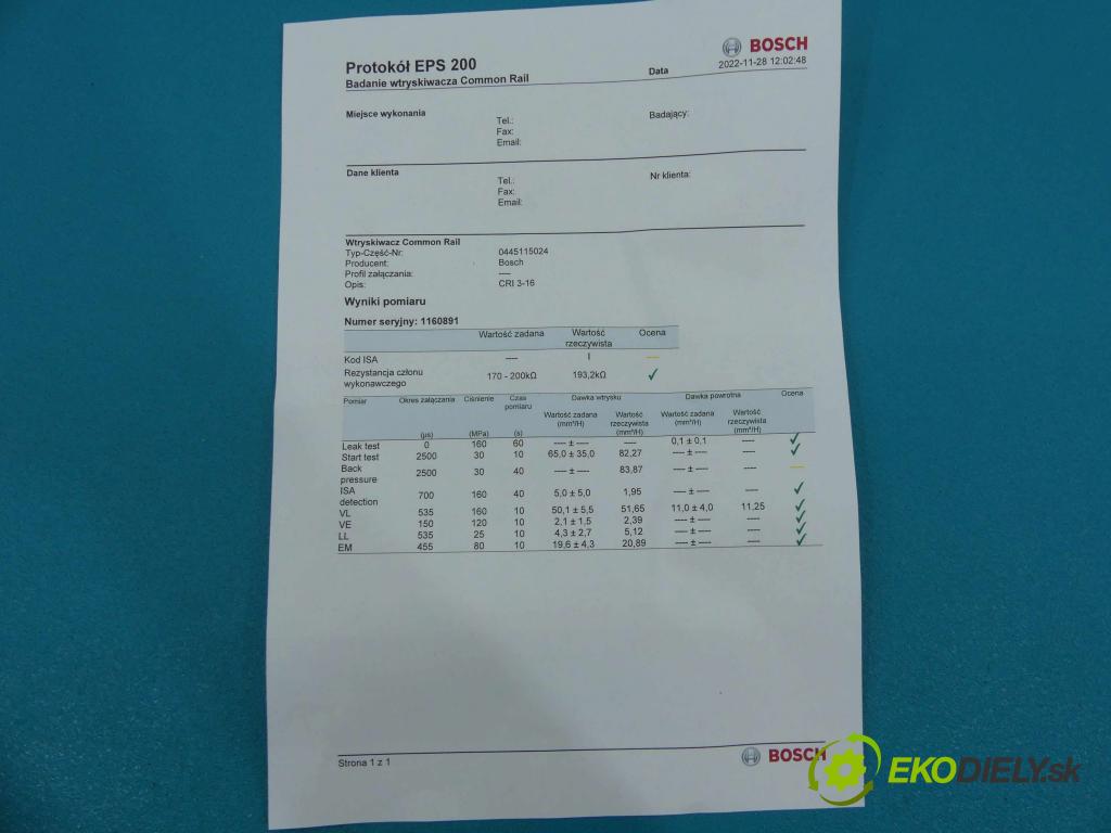 Audi A4 B7 2004-2008 3.0 TDI 204 HP automatic 150 kW 2967 cm3 5- vstrek 0445115024 (Vstrekovače)
