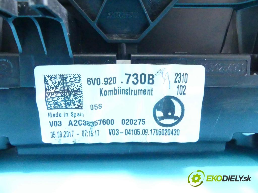 Skoda Fabia III 2014- 1.0 MPI 60 hp manual 44 kW 999 cm3 5- Přístrojová deska 6V0920730B (Přístrojové desky, displeje)