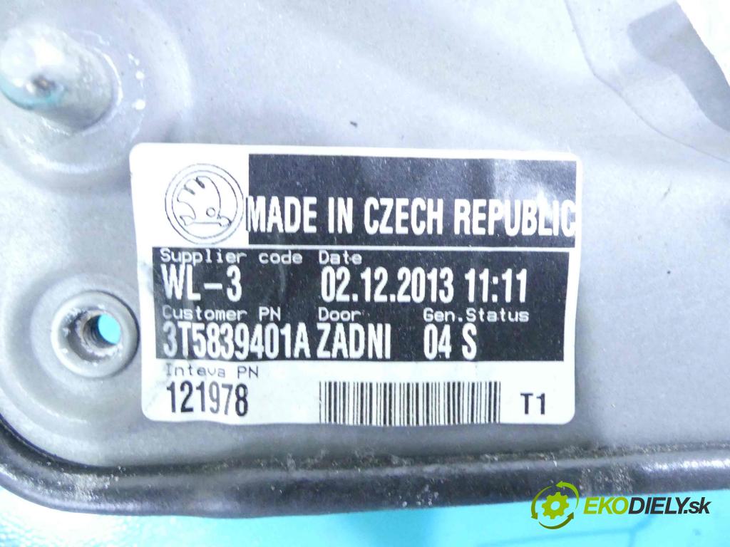 Skoda Superb II 2008-2015 2.0 tdi 170 hp automatic 125 kW 1968 cm3 5- mechanismus stahování zadní levý 3T5839401A