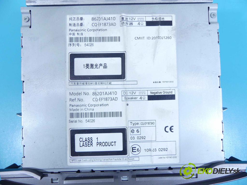 Subaru Legacy V 2009-2014 2.0 boxer 150 HP manual 110 kW 1998 cm3 5- Radio továreň: 86201AJ410