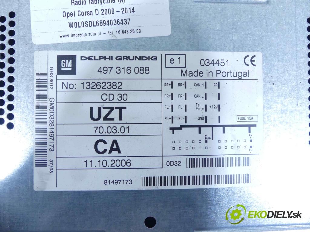 Opel Corsa D 2006-2014 1,3.0 cdti 75 HP manual 55 kW 1248 cm3 5- Radio továreň: 13262382