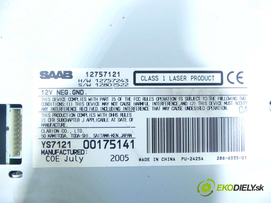 Saab 9-3 II 2002-2012 1.9 TiD 150 HP manual 110 kW 1910 cm3 4- Menič: cd 12757121 (CD meniče)