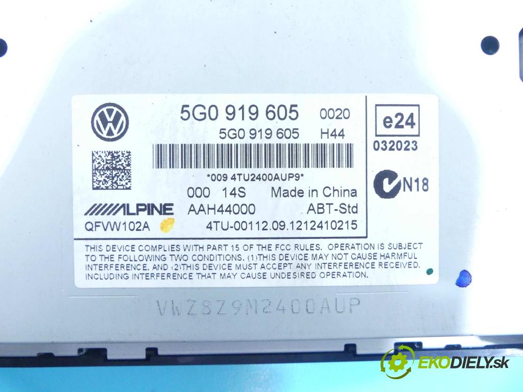 Vw Golf VII 2012-2020 1.6 tdi 105 HP manual 77 kW 1598 cm3 3- Zobrazit: 5G0919605 (Prístrojové dosky, displeje)