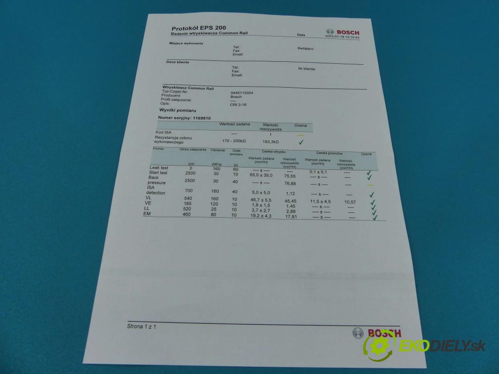 Audi A6 C6 2004-2011 2.7 tdi 179KM manual 132 kW 2698 cm3 4- vstřikovač 0445115054