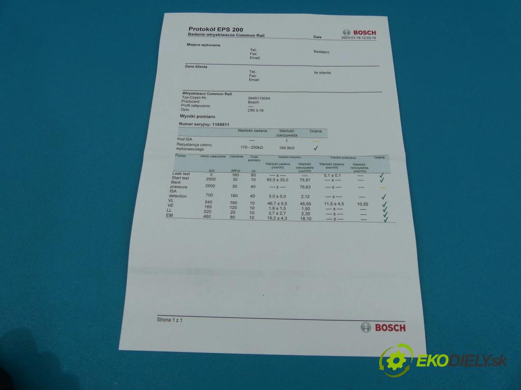 Audi A6 C6 2004-2011 2.7 tdi 179KM manual 132 kW 2698 cm3 4- vstrek 0445115054 (Vstrekovače)