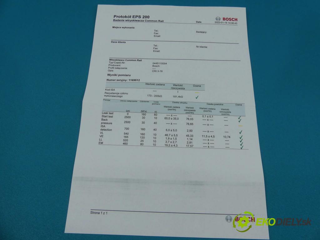 Audi A6 C6 2004-2011 2.7 tdi 179KM manual 132 kW 2698 cm3 4- vstrek 0445115054 (Vstrekovače)