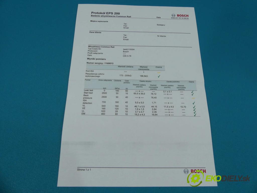 Audi A6 C6 2004-2011 2.7 tdi 179KM manual 132 kW 2698 cm3 4- vstrek 0445115054 (Vstrekovače)