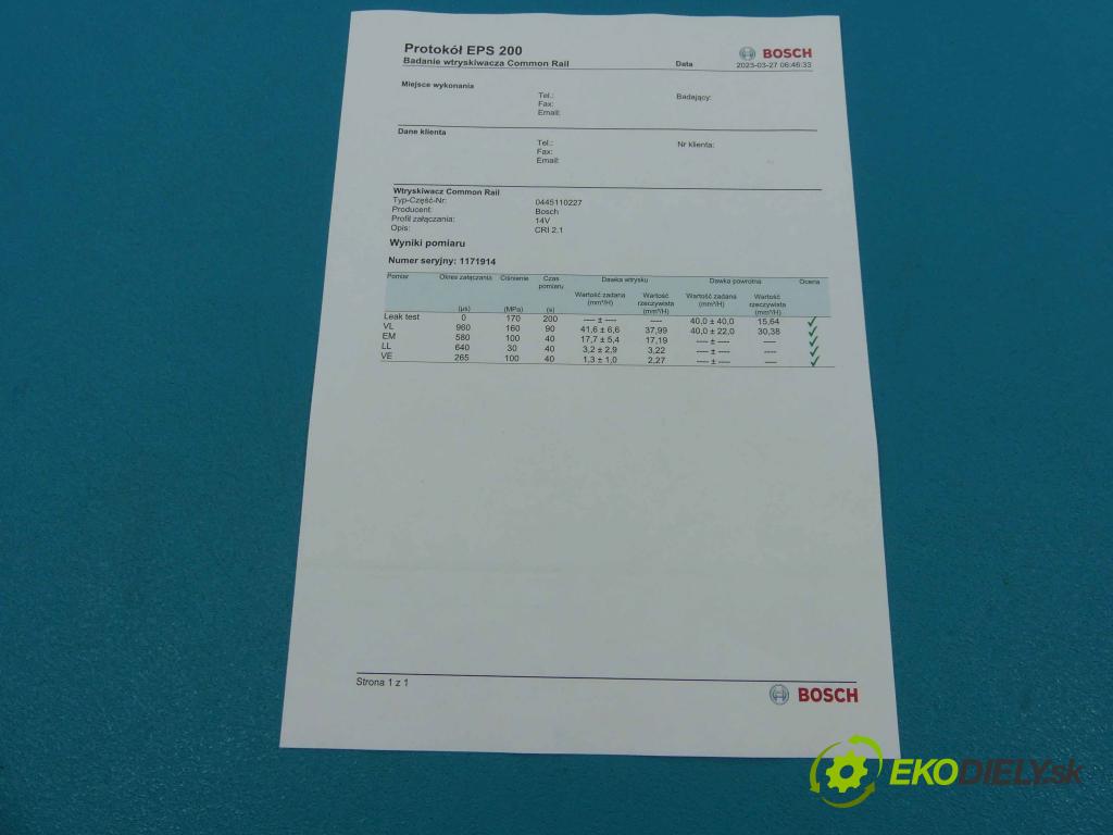 Toyota Corolla E12 2001-2009 1.4 D4D 90 HP manual 66 kW 1364 cm3 5- vstrek 0445110227 (Vstrekovače)