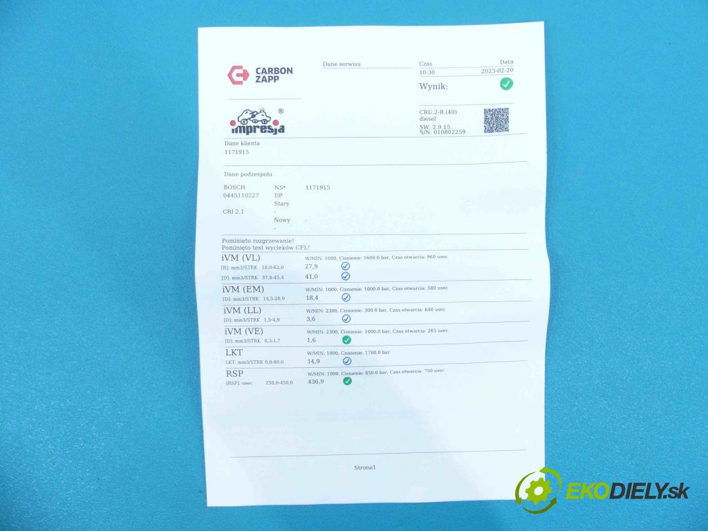 Toyota Corolla E12 2001-2009 1.4 D4D 90 HP manual 66 kW 1364 cm3 5- vstrek 0445110227 (Vstrekovače)