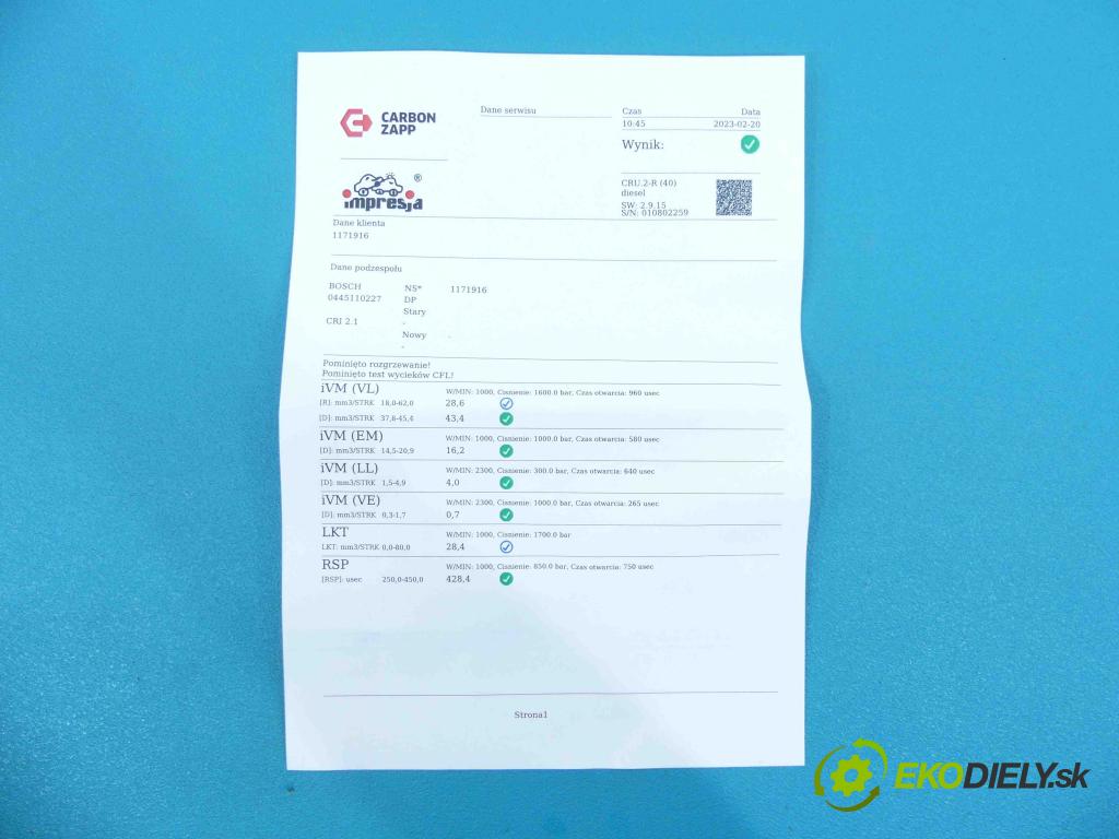 Toyota Corolla E12 2001-2009 1.4 D4D 90 HP manual 66 kW 1364 cm3 5- vstrek 0445110227 (Vstrekovače)