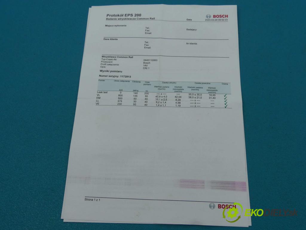 Opel Movano I 1999-2003 2.2 dci 90 HP manual 66 kW 2188 cm3 5- vstrek 0445110063 (Vstrekovače)