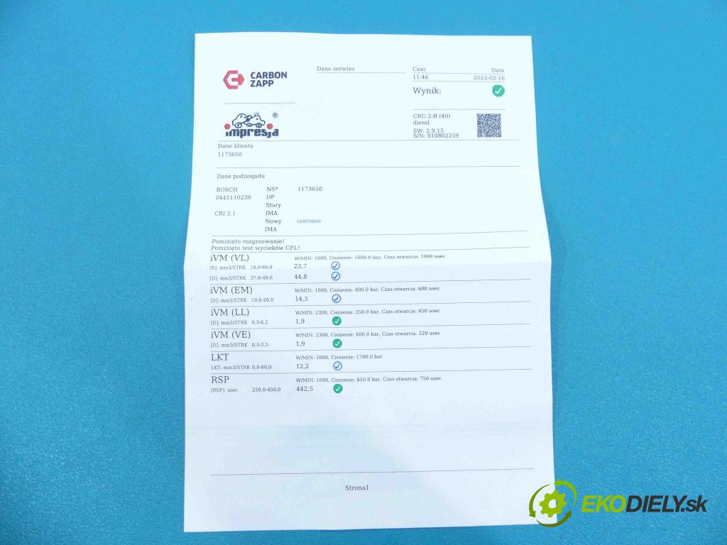 Mazda 2 II 2007-2014 1.6 citd 90 HP manual 66 kW 1560 cm3 5- vstrek 0445110239 (Vstrekovače)