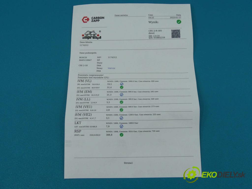 Audi A4 B8 2007-2015 2.0 tdi 150 HP automatic 110 kW 1968 cm3 5- vstrek 0445110647 (Vstrekovače)