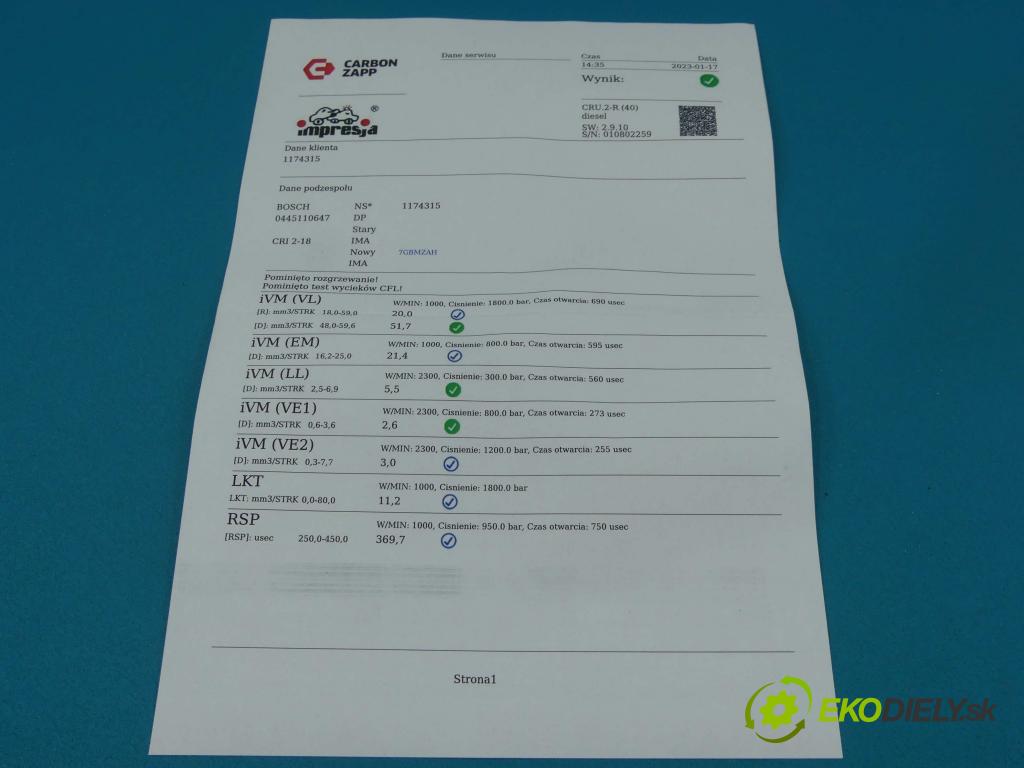 Audi A4 B8 2007-2015 2.0 tdi 150 HP automatic 110 kW 1968 cm3 5- vstrek 0445110647 (Vstrekovače)