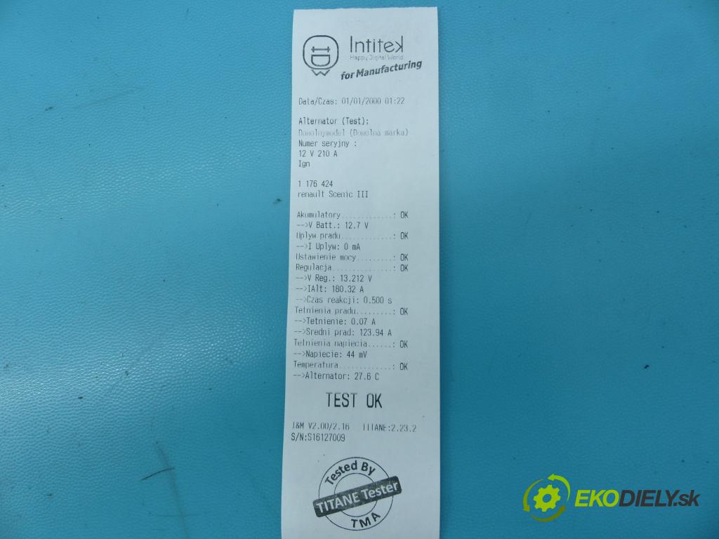 Renault Scenic III 09-16 1.5 dci 106 hp manual 78 kW 1461 cm3 5- Alternator 8200960533 (Alternátory)