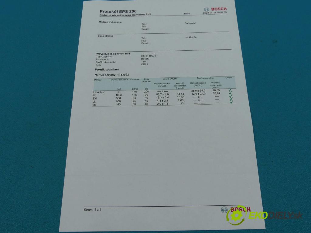 Peugeot 307 2.0 hdi 90 HP manual 66 kW 1997 cm3 5- vstrek 0445110076 (Vstrekovače)
