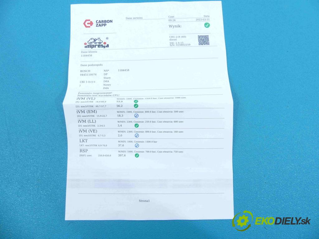 Citroen Xsara Picasso 2.0 hdi 90 HP manual 66 kW 1997 cm3 5- vstrek 0445110076 (Vstrekovače)