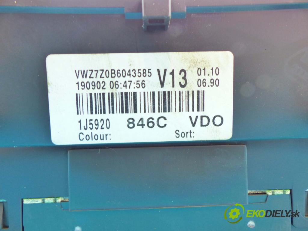 Vw Bora 1.9 tdi 101 HP manual 74 kW 1896 cm3 5- prístrojovka/ budíky 1J5920846C (Prístrojové dosky, displeje)