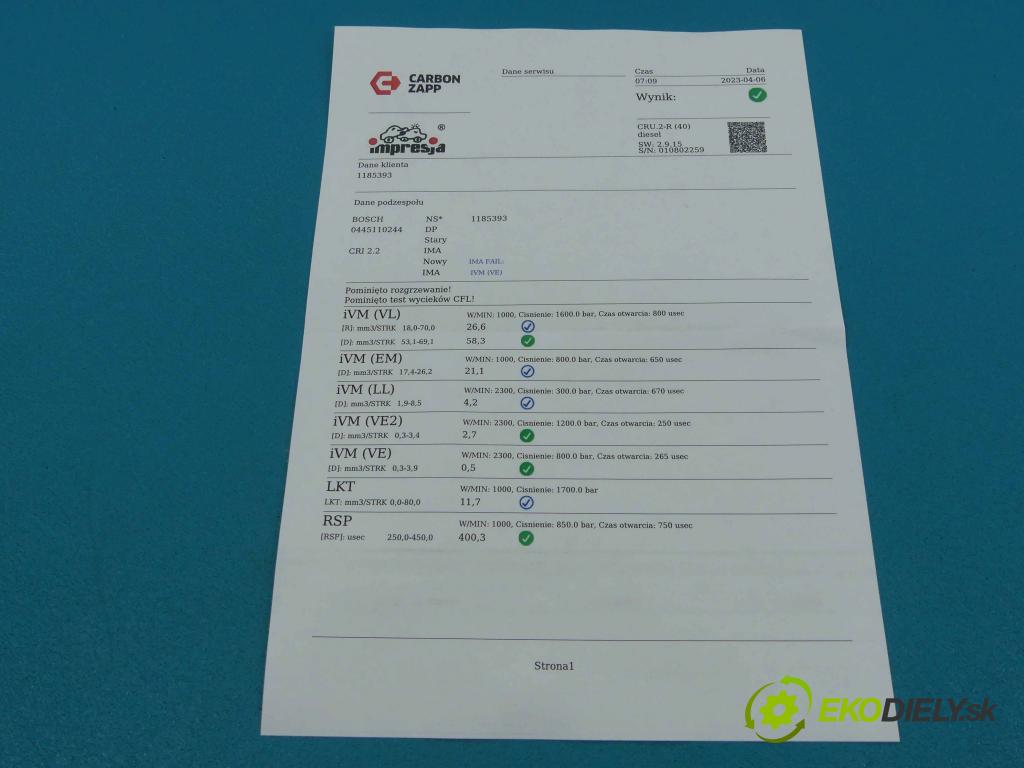 Fiat Croma II 2005-2010 1.9 jtd 120 HP manual 88 kW 1910 cm3 5- vstrek 0445110244 (Vstrekovače)
