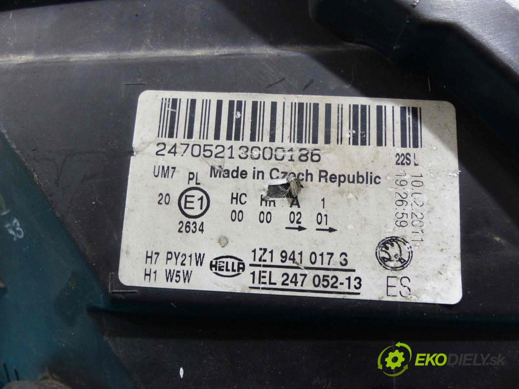 Skoda Octavia II 2004-2013 1.9 tdi 105 HP manual 77 kW 1900 cm3 5- Reflektor: ľavý 1Z1941017S (Ostatné)