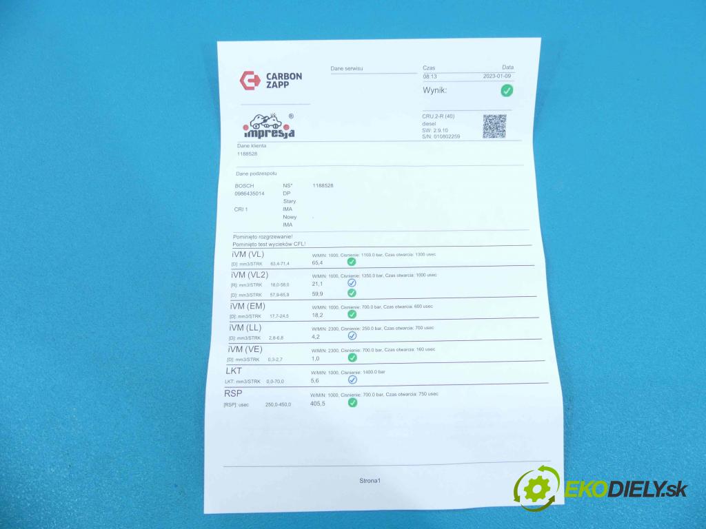 Citroen C5 I 2001-2008 2.2 hdi 133 HP manual 98 kW 2179 cm3 5- vstrek 0986435014 (Vstrekovače)