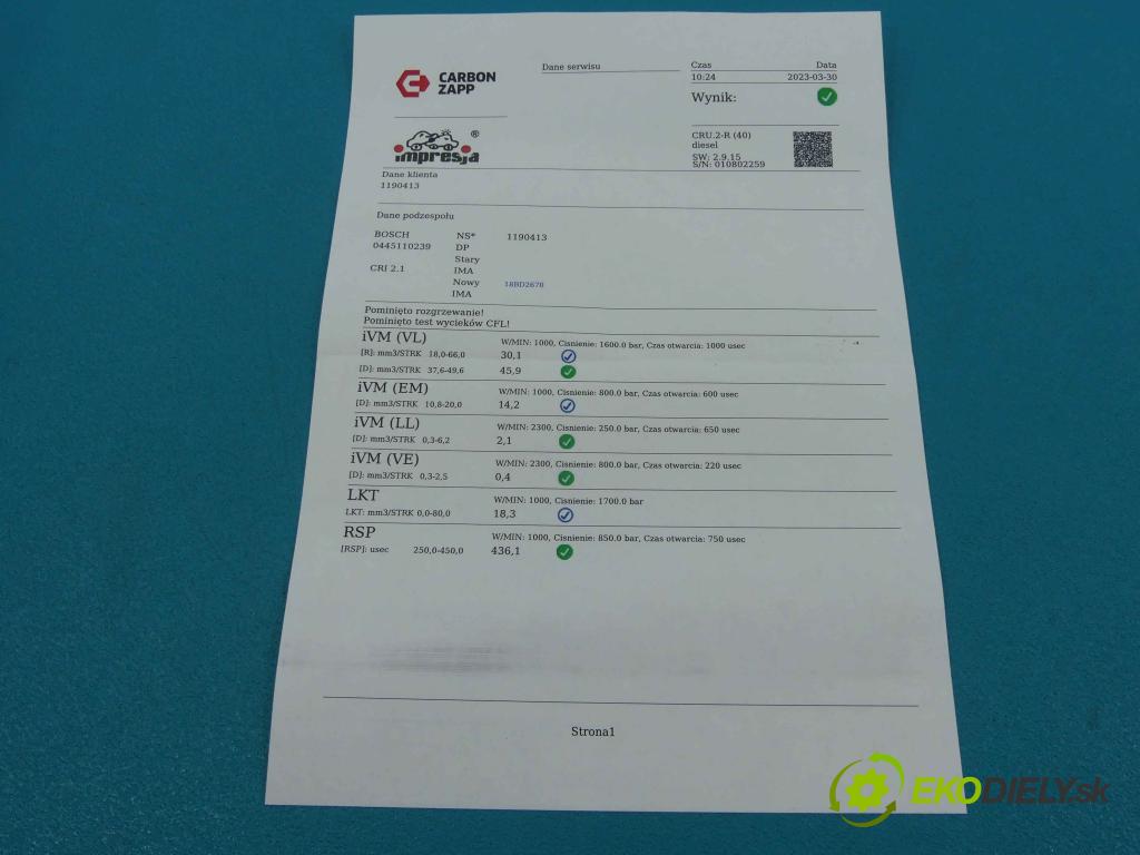 Ford Focus Mk2 2004-2011 1.6 tdci 90 HP manual 66 kW 1560 cm3 5- vstrek 0445110239 (Vstrekovače)