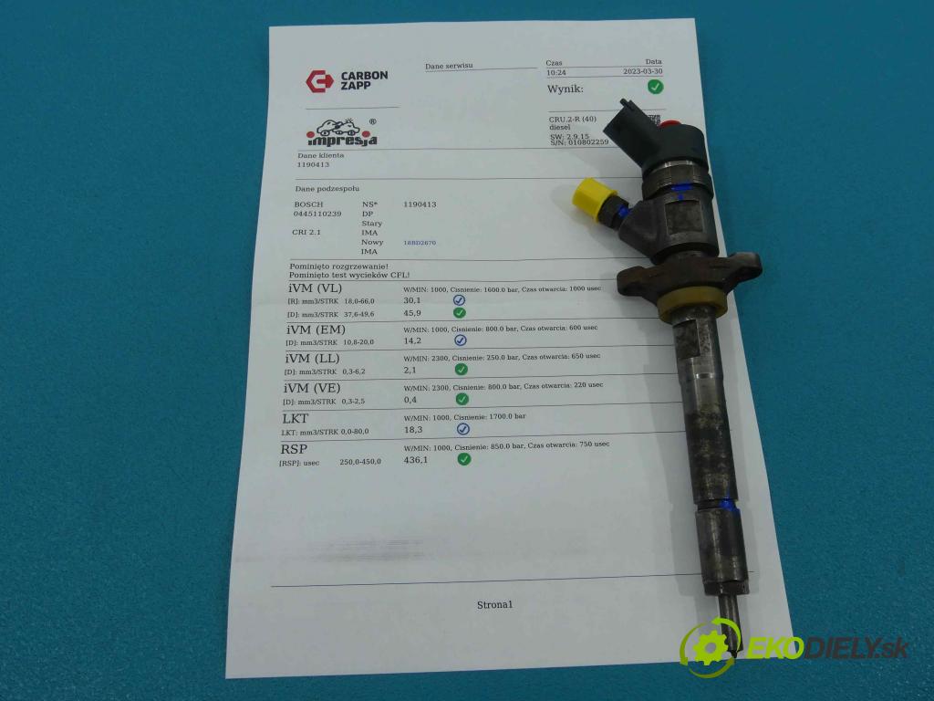 Ford Focus Mk2 2004-2011 1.6 tdci 90 HP manual 66 kW 1560 cm3 5- vstrek 0445110239 (Vstrekovače)