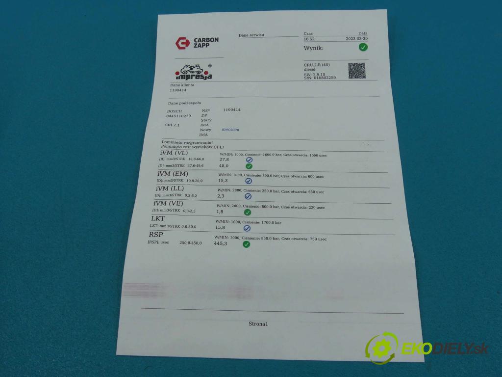 Ford Focus Mk2 2004-2011 1.6 tdci 90 HP manual 66 kW 1560 cm3 5- vstrek 0445110239 (Vstrekovače)