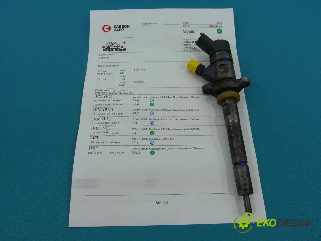 Ford Focus Mk2 2004-2011 1.6 tdci 90 HP manual 66 kW 1560 cm3 5- vstrek 0445110239 (Vstrekovače)