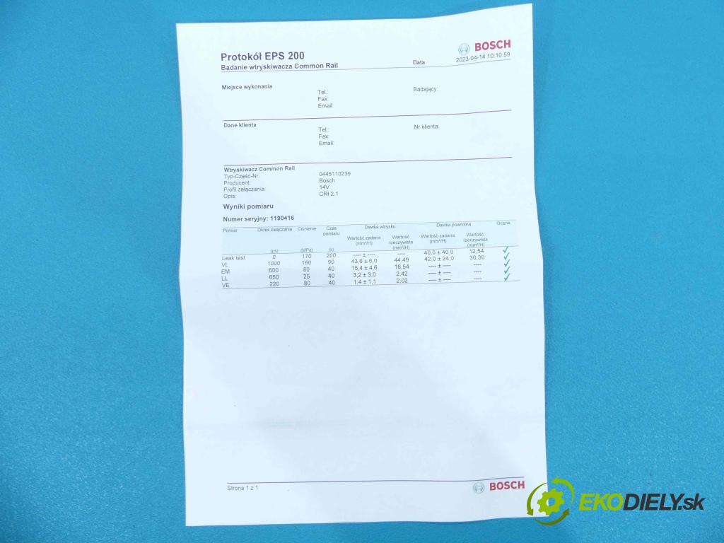 Ford Focus Mk2 2004-2011 1.6 tdci 90 HP manual 66 kW 1560 cm3 5- vstrek 0445110239 (Vstrekovače)