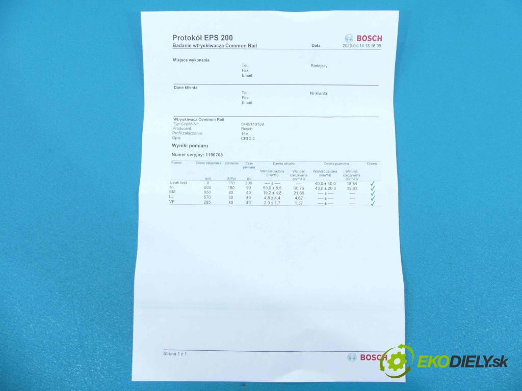 Opel Vectra C 2002-2008 1.9 cdti 150 hp manual 110 kW 1910 cm3 5- vstřikovač 0445110159