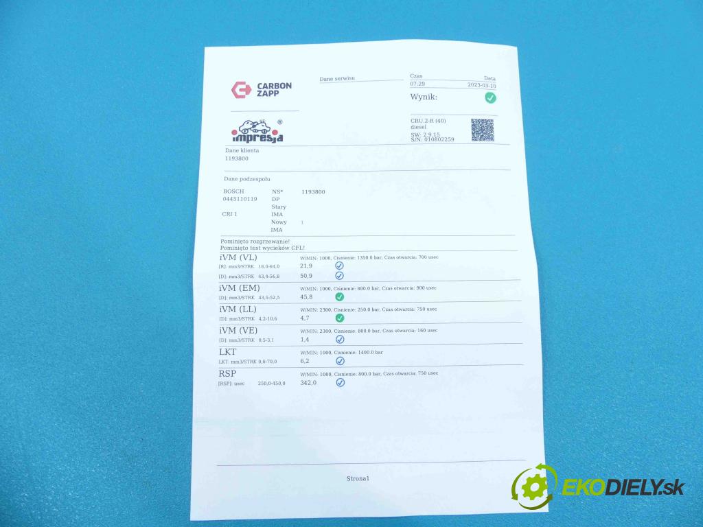 Alfa romeo 147 1.9 jtd 116 HP manual 85 kW 1910 cm3 5- vstrek 0445110119 (Vstrekovač paliva)