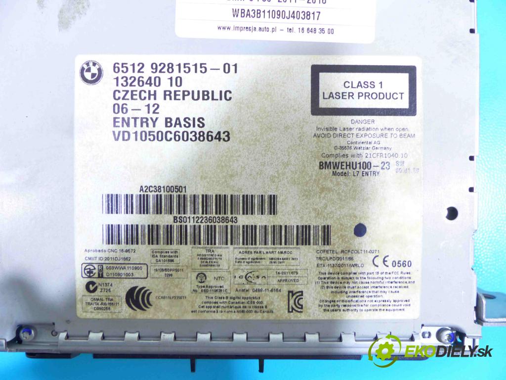 Bmw 3 F30  2011-2018 2.0 16v 184hp automatic 135 kW 1997 cm3 4- Radio továreň: 9281515-01